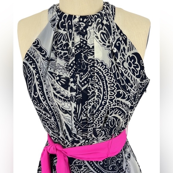 Eliza J Maxi Floral Halter Special Occasion Dress in Navy/Grey - 8 - Picture 3 of 9